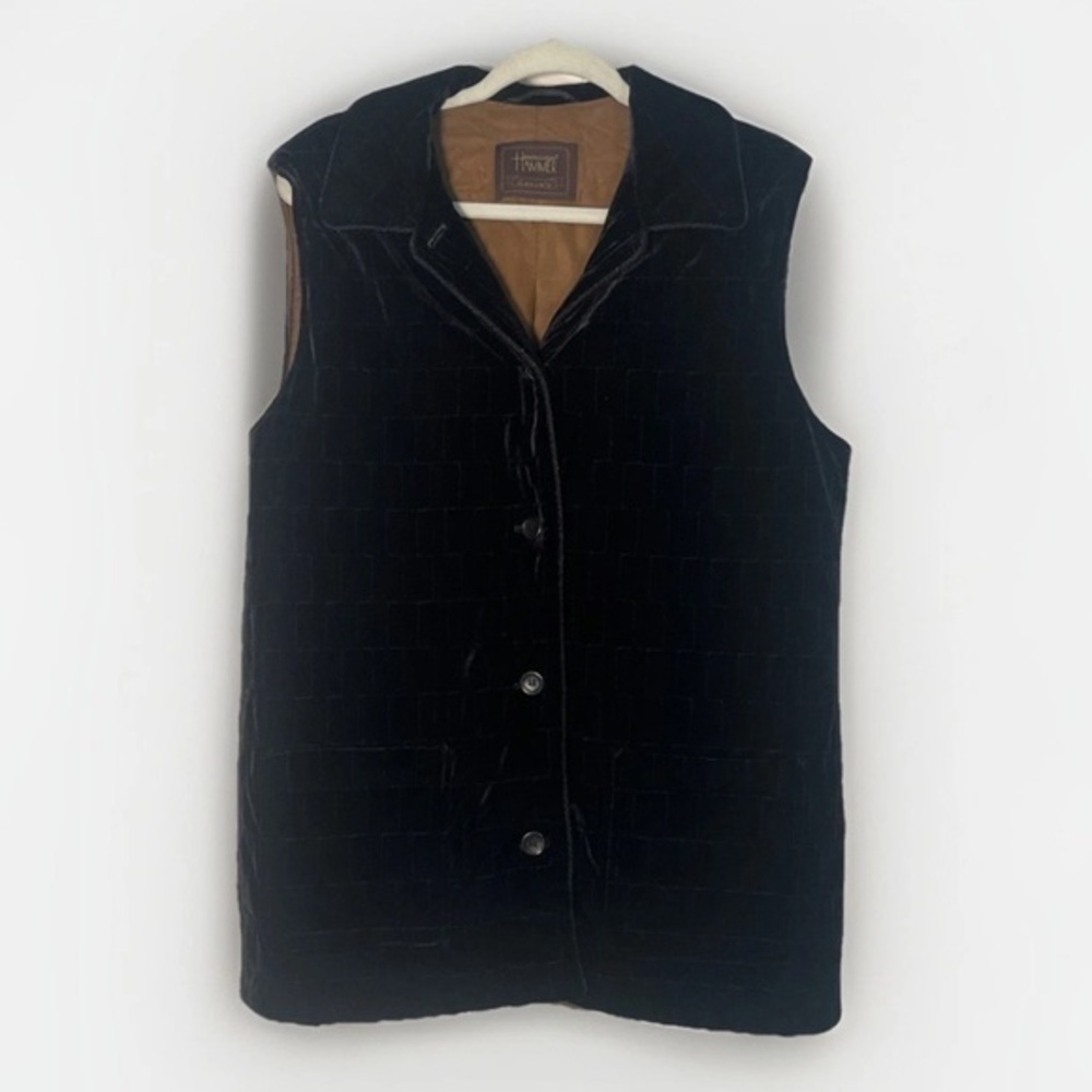 Vintage Hammer Casuals Black Velvet Quilted Vest Button Front Size 40